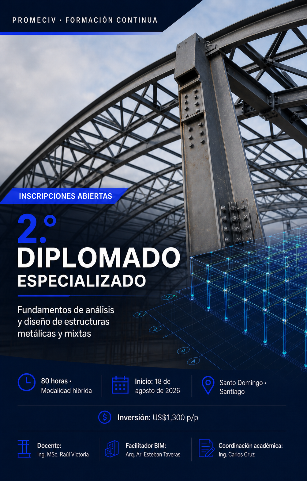 Formación Continua Afiche del segundo diplomado en estructuras metálicas y mixtas