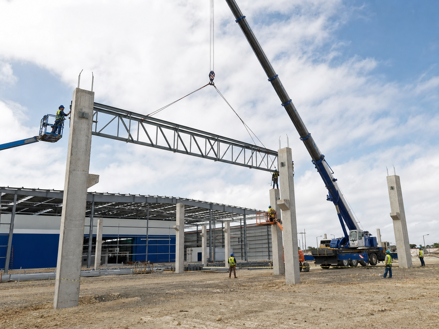 Construcción y montaje Izaje y colocación de cercha metálica con grúa