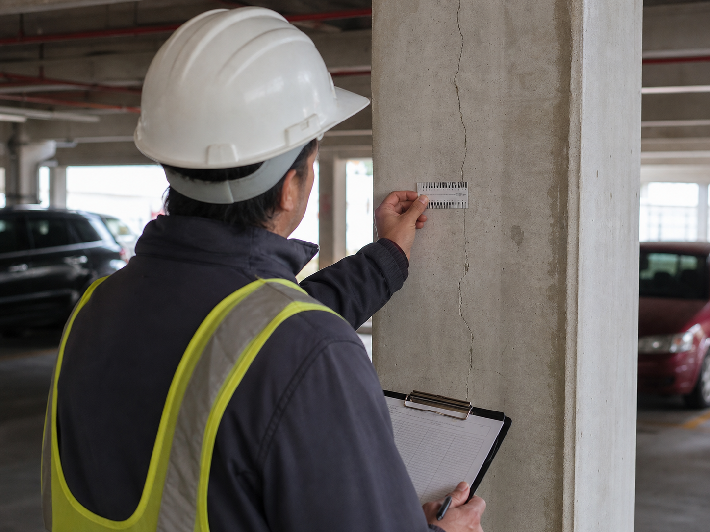 Inspección y medición de fisuras en estructura existente